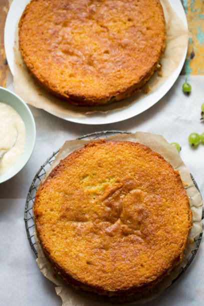 istock Sticky gooseberry saffron cake with vanilla custard 1255035903