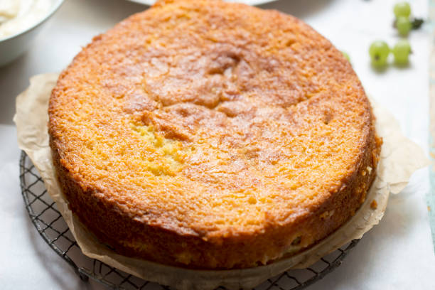 istock Sticky gooseberry saffron cake with vanilla custard 1255036827