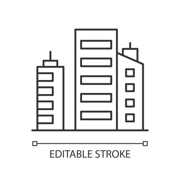 ilustrações, clipart, desenhos animados e ícones de ícone linear perfeito para construir pixels de construção de negócios - skyscraper construction built structure single object