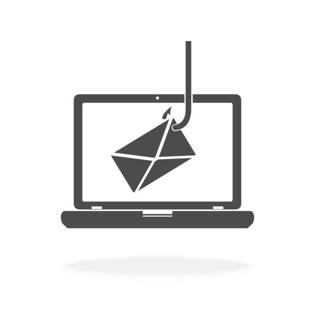 ilustraciones, imágenes clip art, dibujos animados e iconos de stock de sobres de correo electrónico del ordenador hacking estafa de phishing - negro silueta vector icono ilustración signo símbolo - spamfilter