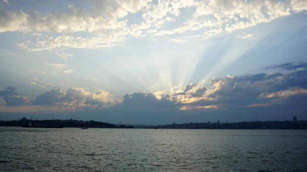 istock Blue sky with clouds background and sunshine, istanbul  background 1255038303