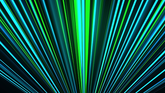 Abstract neon glow of spotlight lines, computer generated. 3d rendering abstract background with colorful rays