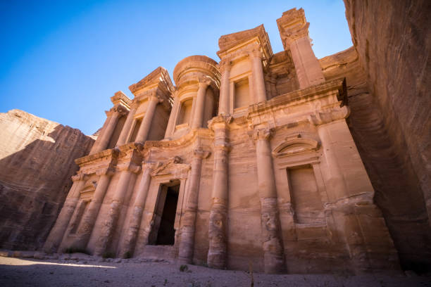 The Monastery, one of the largest buildings in the ancient city of Petra, Jordan. stock photo