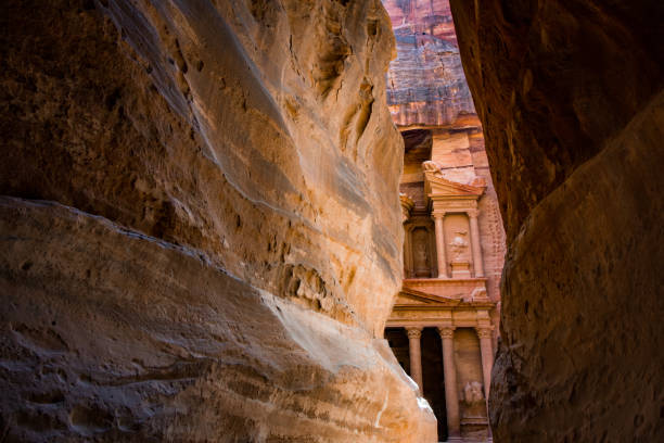 The Treasury, in the ancient city of Petra, Jordan. stock photo