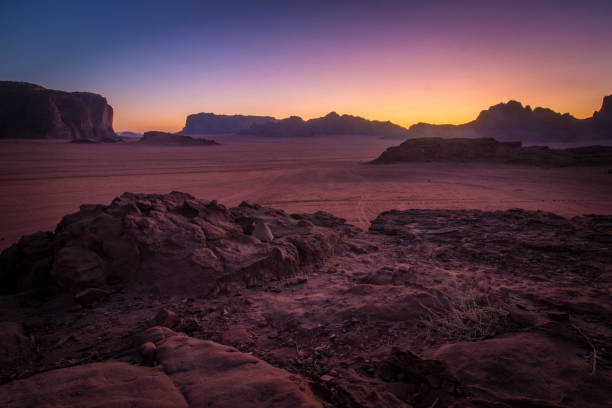 Sunset over the Wadi Rum desert, Jordan stock photo