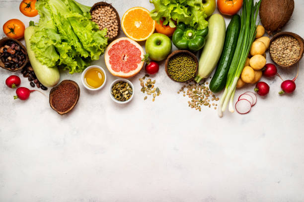 istock Set of different vegetables cereals beans. Top view with place for text. 1255044484