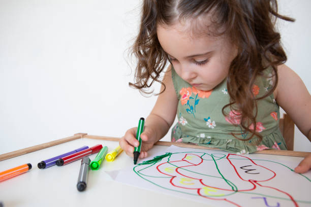 istock Little girl drawing with pencil 1255045644