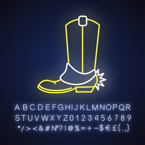 ikona zachodniego filmu neonów - wild west boot shoe cowboy stock illustrations