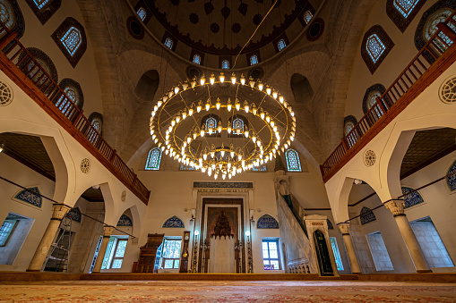 Interior of Omer Pasha Mosque which is located in Elmali, Antalya Province, Turkey