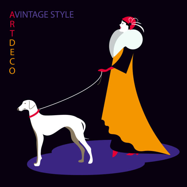 ilustrações, clipart, desenhos animados e ícones de mulher vintage com um cachorro. - cute young adult adult 20s