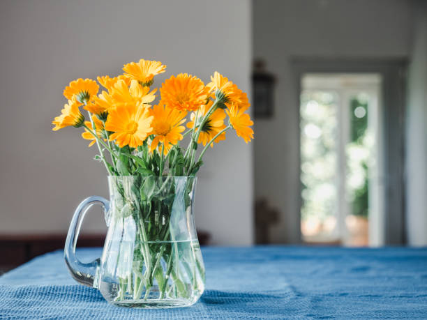 istock Beautiful flowers lying on a wooden table 1255052209