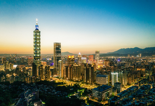 A view over Taiwan's capital city at twilight.