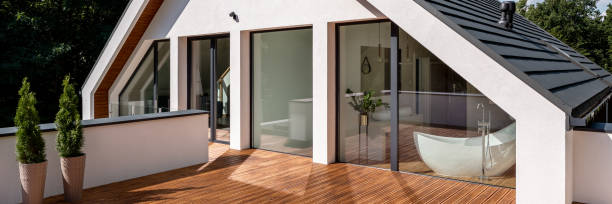 istock House balcony and attic bathroom, panorama 1255059229