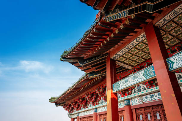 istock Close up of ancient building eave 1255060291