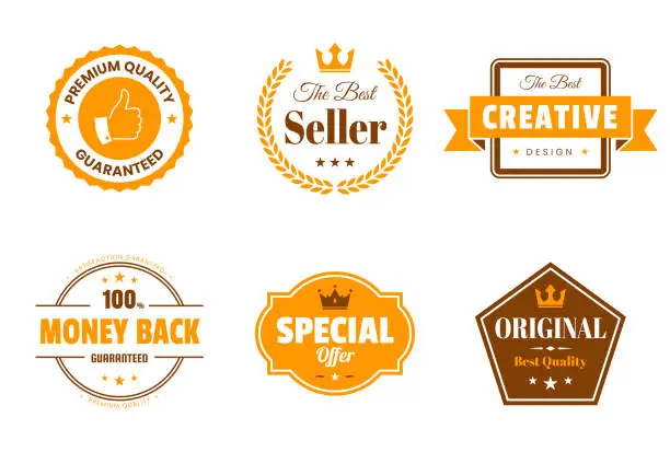Vector illustration of Set of Orange Badges and Labels - Design Elements