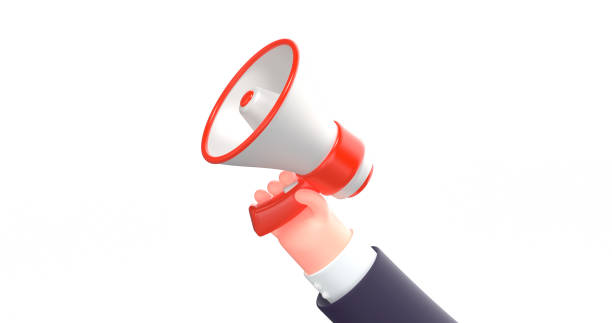 istock 3d render cartoon business hand with loud speaker 1255062743