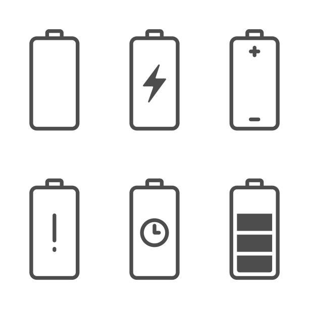 аккумулятор значок установить векторный дизайн. - charging battery electricity power line stock illustrations