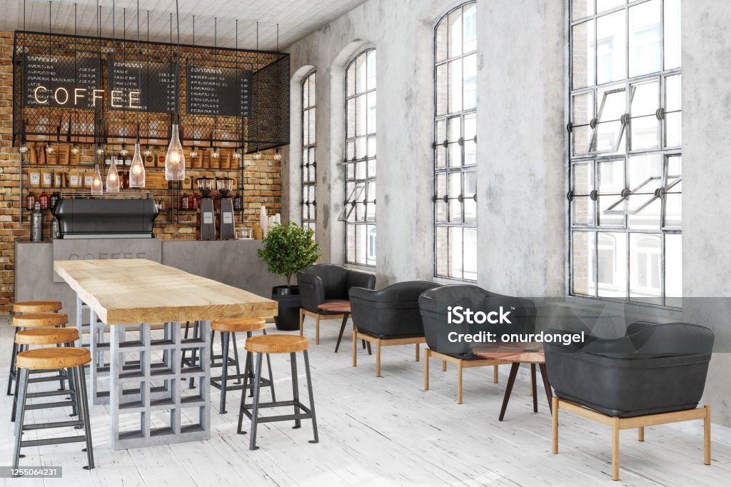 Empty Cafee Empty Cafe Or Bar Interior Stock Photo - Download Image Now - Cafe ...