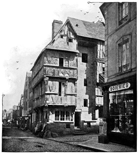istock Old Timber Frame Houses in Bordeaux, France - 19th Century 1255064993