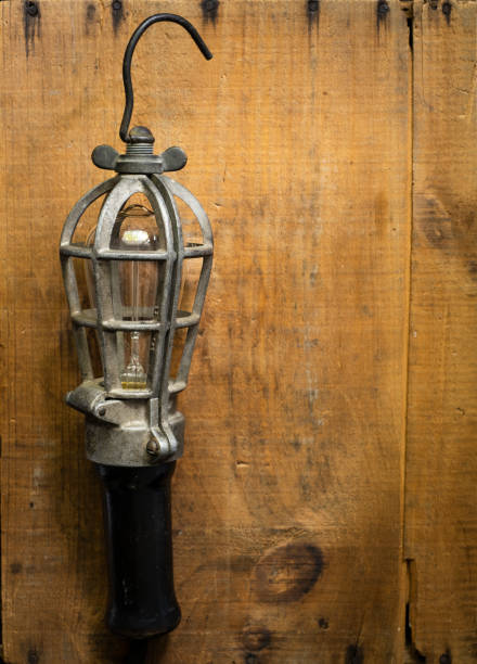 Antique Work Light on Wooden Crate