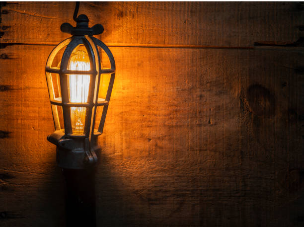 Lighted Antique Work Light on Wooden Crate