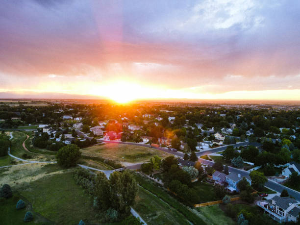 istock Sunset over sleepy little town 1255070719