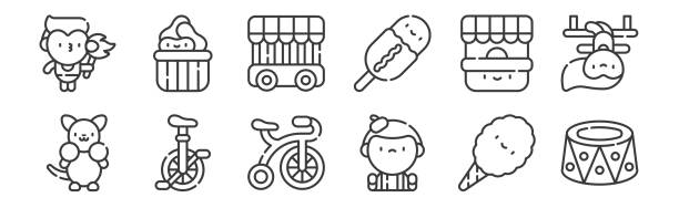 12 set of linear circus icons. thin outline icons such as platform, mime, monocycle, ticket office, jail, peanuts for web, mobile. 12 set of linear circus icons. thin outline icons such as platform, mime, monocycle, ticket office, jail, peanuts for web, mobile video charades stock illustrations