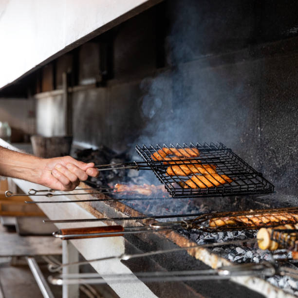istock Frying fish meal, kebab in smoke 1255081490