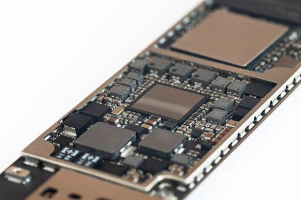 istock Smart phone tablet components, circuit board from the modern mobile tablet phone with CPU RAM chips and other electronic components. Miniaturization of a modern portable electronics. 1255082008