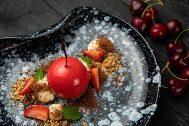 istock Mousse French cherry dessert with strawberries, 1255085202
