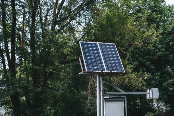 istock Solar battery panel in the city park near the trees. 1255088664