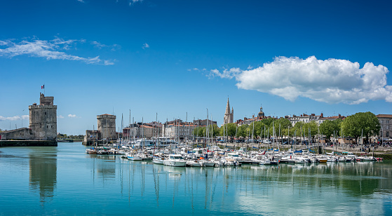 Port of Dieppe, in France, with many boats moored. August 12, 2023.