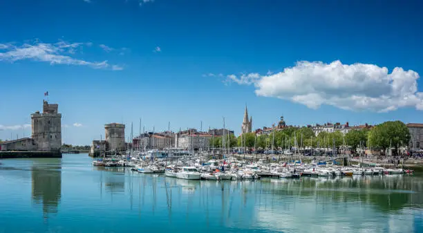 Old harbor of La Rochelle, Nouvelle Aquitaine, France. sunny day