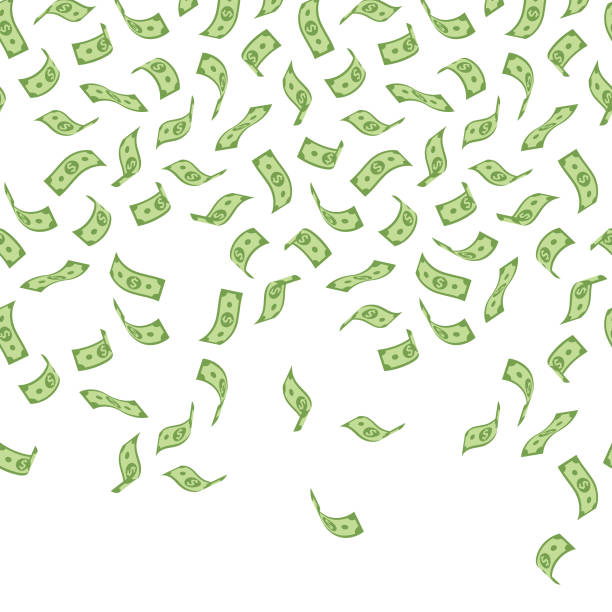 Falling Money - Seamless Pattern with American Dollar Bills on White Background vector art illustration