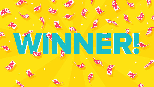 Winner! Illustration Surrounded by Falling Money - British Fifty Pound Sterling Banknotes GBP This eye-catching illustration features a three dimensional 'Winner!' message surrounded by falling banknotes. The EPS10 vector file is easy to colour, customise, and can be scaled to any size without losing quality. british falling pounds stock illustrations