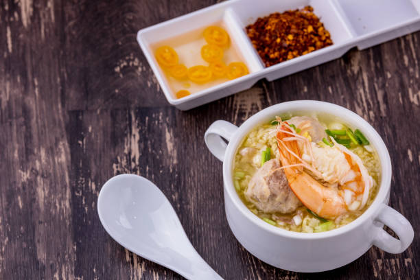 istock Shrimp porridge white bowl 1255103822