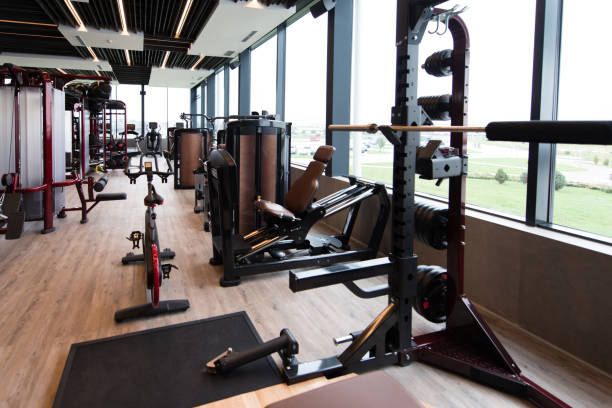 istock Interior Of New Modern Gym With Equipment 1255103936