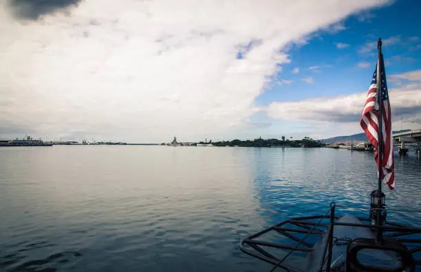 Photo of US flag in Pearl Harbor