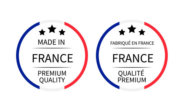illustrations, cliparts, dessins animés et icônes de made in france et fabrique en france labels (en anglais et en français langues). icône vectorielle de marque de qualité. parfait pour la conception de logo, étiquettes, badges, autocollants, emblème, emballage de produit, etc - fabriqué en france