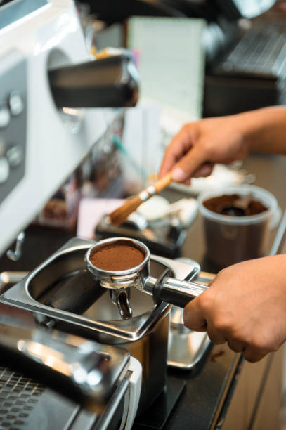 istock Coffee powder on coffee tamper 1255113823