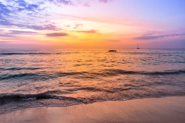 istock Sunset on beautiful beach, evening outdoor day light 1255115657