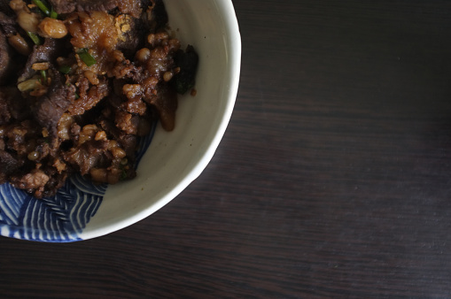 Stir-fried beef with oyster sauce . Space for text