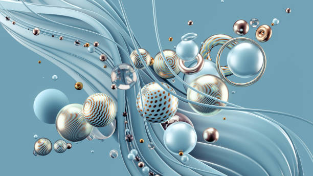 Beautiful abstract background with volume elements, balls, texture, lines. 3d illustration, 3d rendering. stock photo
