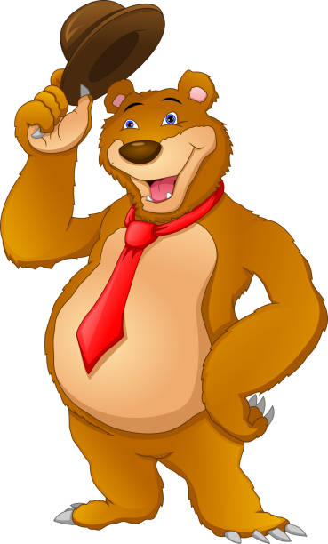 Cute Bear Wearing Tie And Holding Hat Stock Illustration - Download Image  Now - Bear, Dancing, Animal - iStock