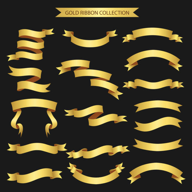 istock Set of gold ribbon banner isolated on white background 1255129940