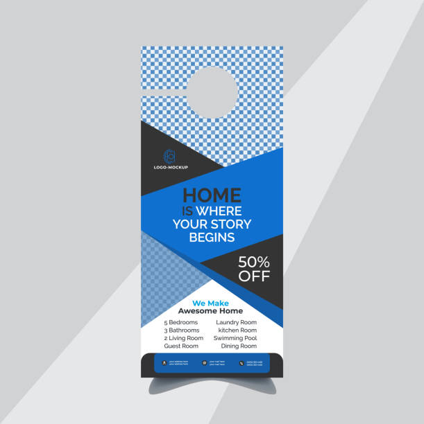 Cooperate Door Hanger and modern Door hanger mockup Door hanger template, Flyer concept, colors scheme, vector template - Vector, Corporate Business Flyer This Real estate Door Hanger Template is perfectly suitable for promoting your Business. This Template is well organized and structured. Images, texts, and colors are fully editable. You can edit them quickly and easily. You can also use this template in multipurpose advertising purposes as well as real estate related business promotion. roll a door stock illustrations