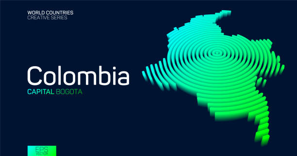 ilustrações de stock, clip art, desenhos animados e ícones de isometric map of colombia with neon circle lines - colombia map