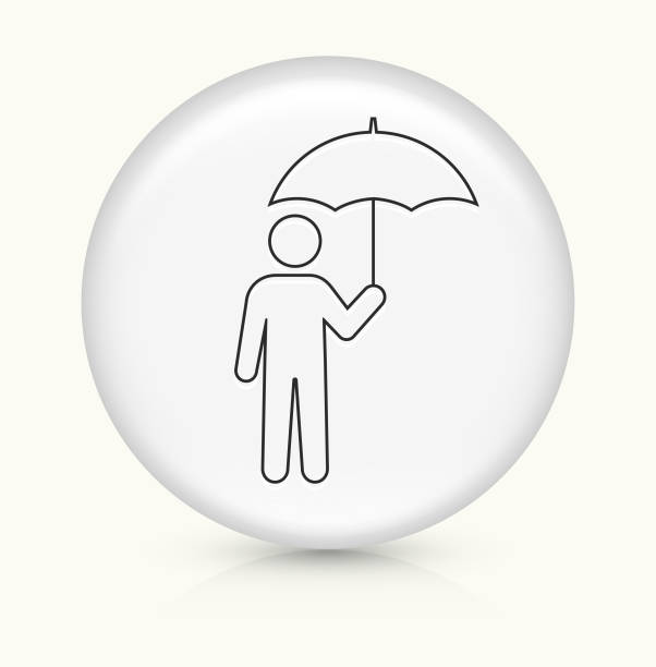 ilustrações de stock, clip art, desenhos animados e ícones de man under umbrella icon - protection umbrella people stick figure