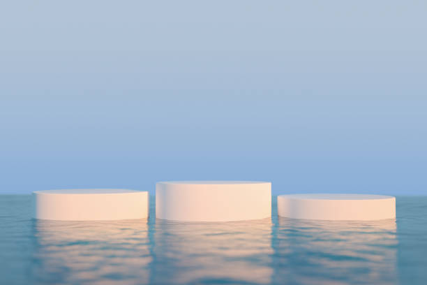 istock 3D Empty Product Stand, Platform, Podium on the Sea 1255139322