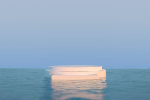 3D Empty Product Stand, Platform, Podium on the Sea